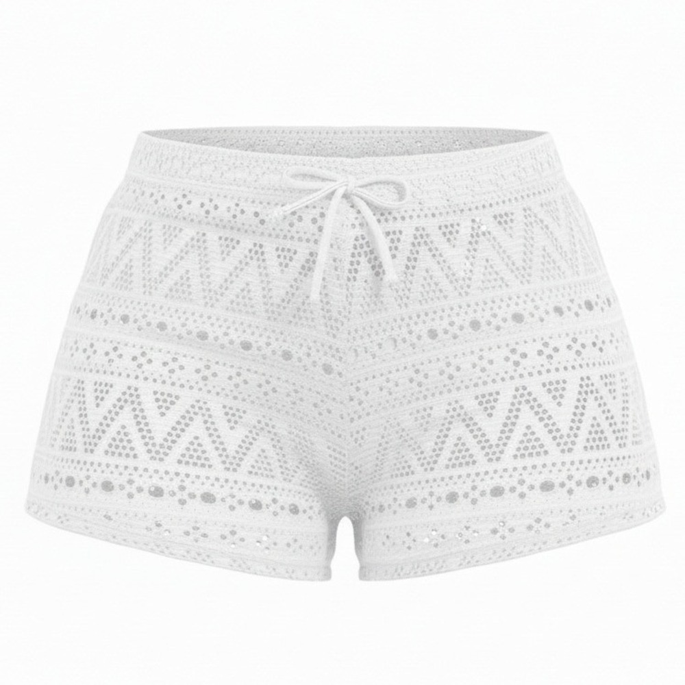 New S White Crochet Knit Beach Shorts Cover Up Swimsuit Swim Bikini Mini